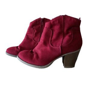 Old Navy Womens Burgandy Faux Suede Zip Up Ankle Boots Size 8